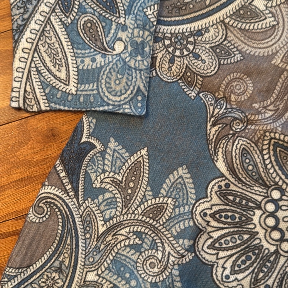 Blue Gray Paisley Statement Sweater Crewneck Allover Print - Picture 10 of 16